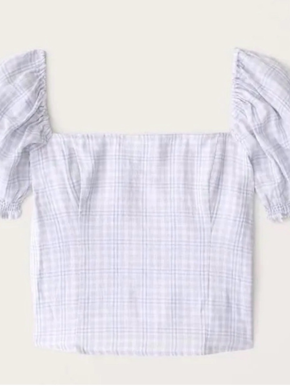 Abercrombie Square Neck Puff Sleeve Top in Light Blue Plaid